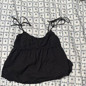 Stradivarius STR TEEN Black Tie Shoulder Smocked Camisole